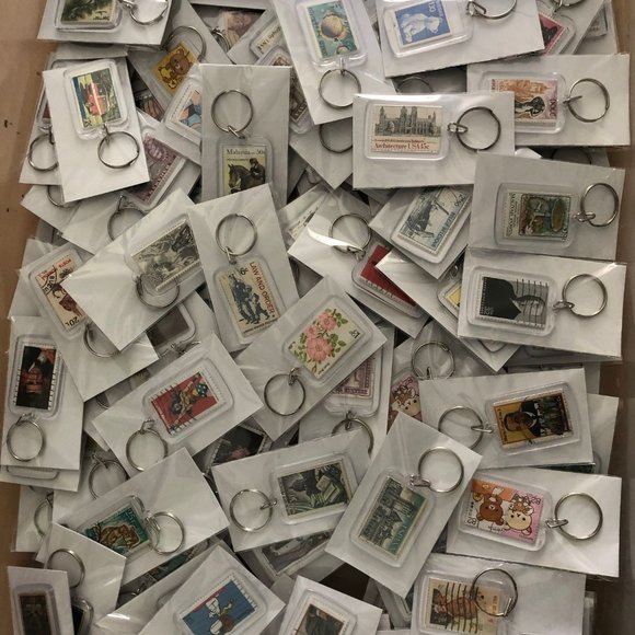 Public Education Keychain - Upcycled Recycled Postage Stamp Key Chain - Picture 9 of 9